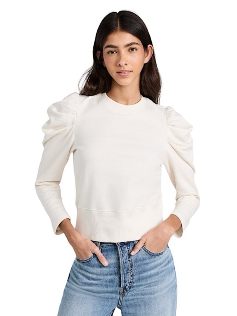 SoldOut.NYC The Just Enough Puff Sweatshirt in Organic Cotton Cream S